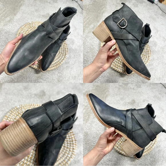 Free People Back Loop Ankle Cowboy Boots Pointed Toe Washed Black Western 40 - Picture 12 of 16